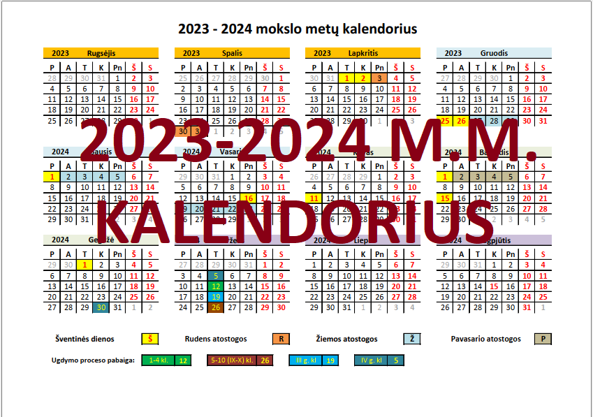 Skaitmeninis spausdinamas 2023-2024 mokslo metų ir atostogų kalendorius